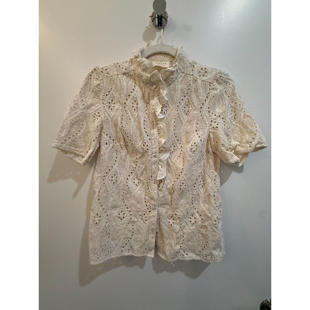 Sézane Cream Eyelet Lace Ruffle Top Size 34 (US XS) Parisian - Picture 4 of 9